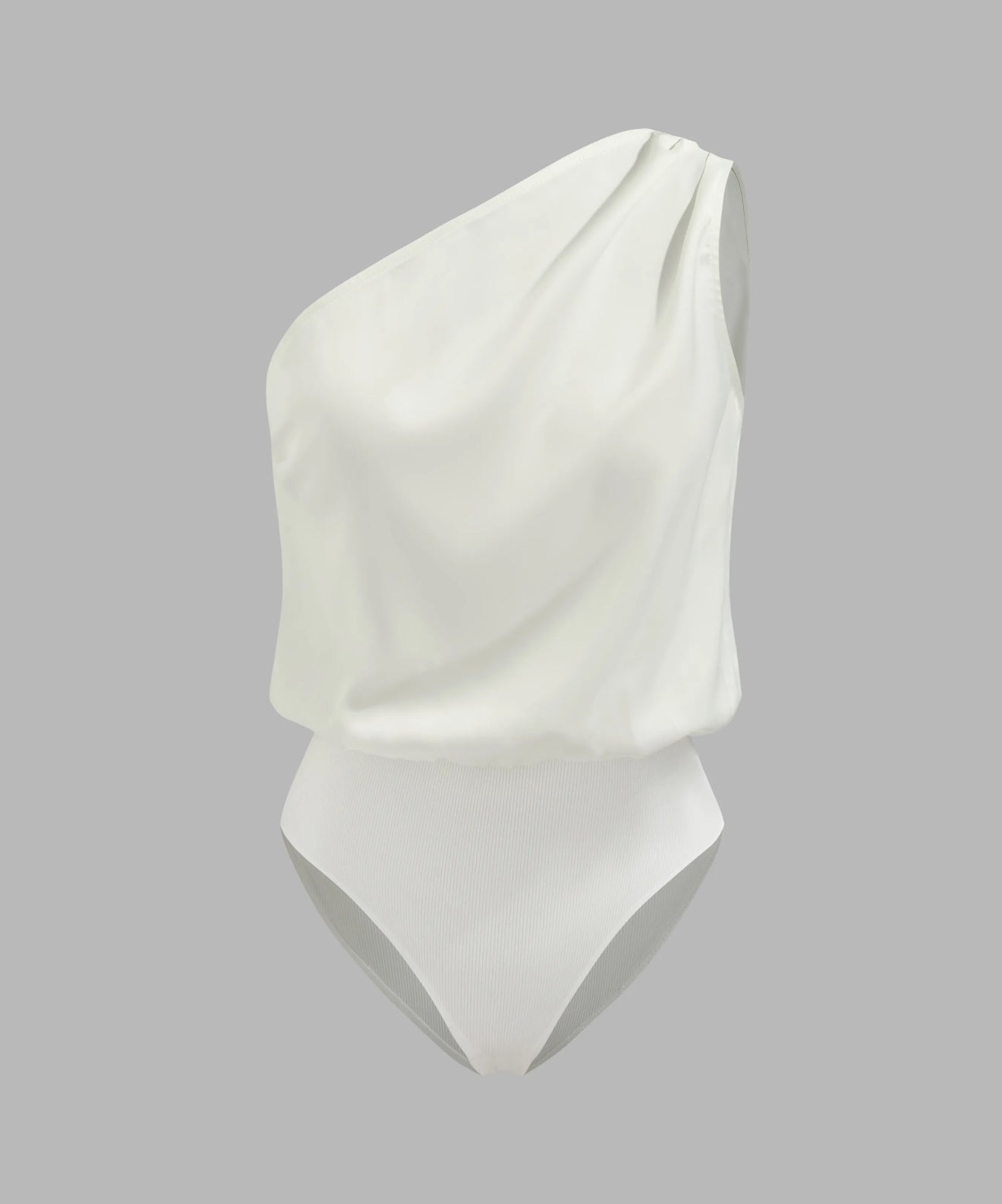 Satin asymmetrical neck solid bodysuit