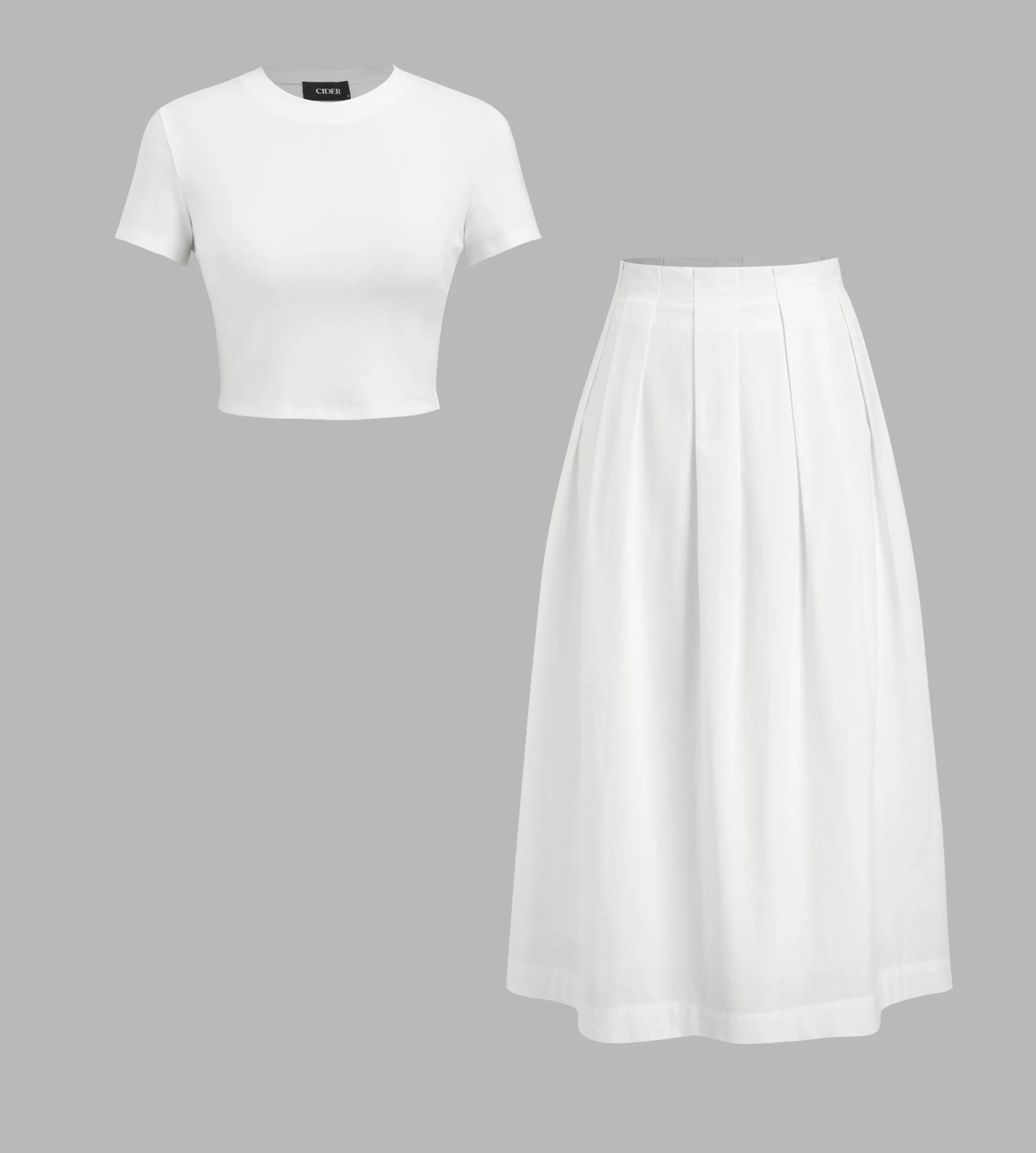 Cotton crop tee & low rise pleated maxi skirt