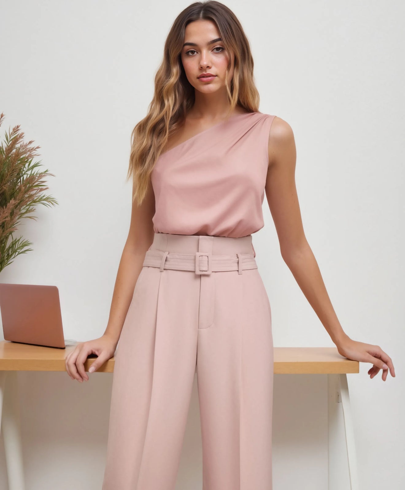 Satin asymmetrical neck solid bodysuit