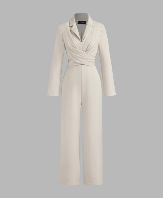 Colar ruched knotted straight leg jumpsuit