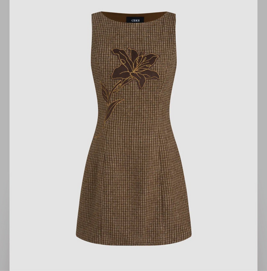 Boat neck houndstooth mini dress