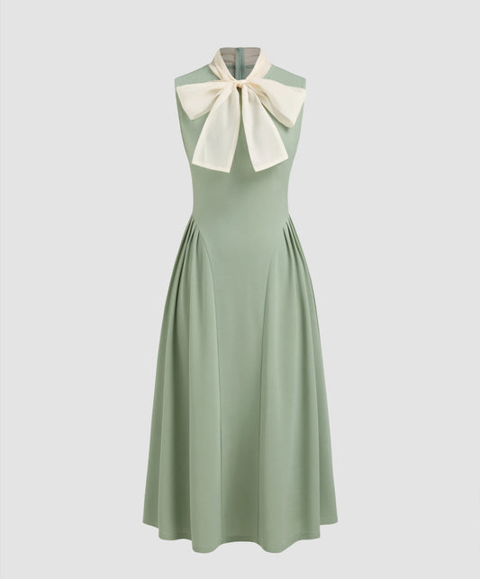 Two tone bowtie ruffle midi dress