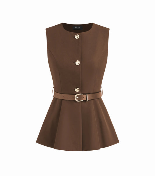 Metal button waistcoat with belt